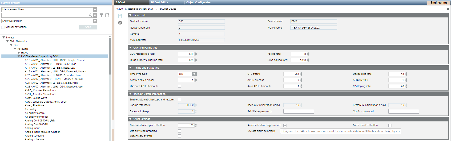 Desigo Automation and Control in System Browser